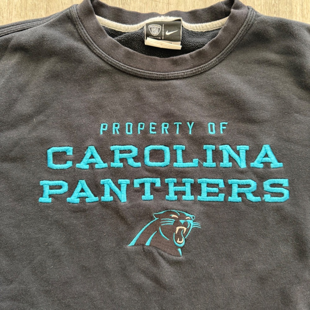 Nike NFL Carolina Panthers Sweatshirt Mens XL Black Training Crewneck Pullover - Picture 2 of 7
